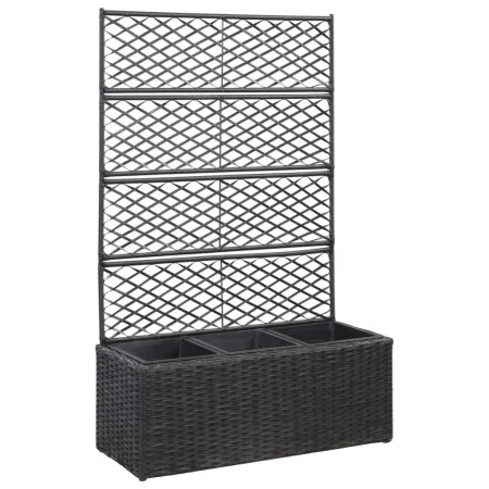 Mesh and flowerbed with 3 black synthetic rattan pots 83x30x130 cm by vidaXL, Pots and planters - Ref: Foro24-46932, Price: 1...