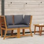 Sofá de esquina madera maciza de acacia con cojines gris oscuro