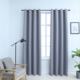 Cortinas opacas con anillas de metal 2 piezas gris 140x245 cm