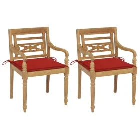 Sillas Batavia 2 uds teca maciza con cojines color rojo de , Sillas de jardín - Ref: Foro24-3062133, Precio: 276,97 €, Descue...
