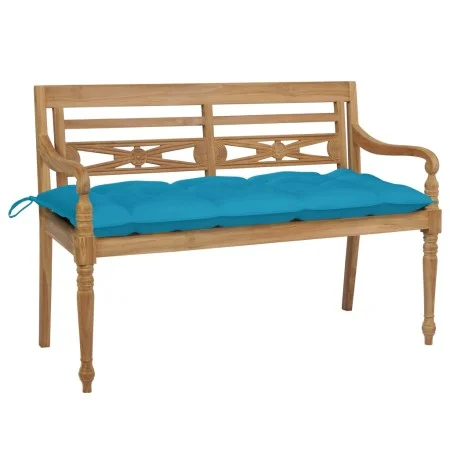 Solid teak Batavia bench with light blue cushion 120 cm by , garden benches - Ref: Foro24-3062173, Price: 221,09 €, Discount: %