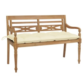 Banco Batavia de teca maciza con cojín blanco crema 120 cm de , Bancos de jardín - Ref: Foro24-3062171, Precio: 221,96 €, Des...