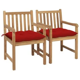 Gartenstühle 2 Stück Massivholz aus Teakholz mit roten Kissen von , Gartenstühle - Ref: Foro24-3062751, Preis: 307,04 €, Raba...