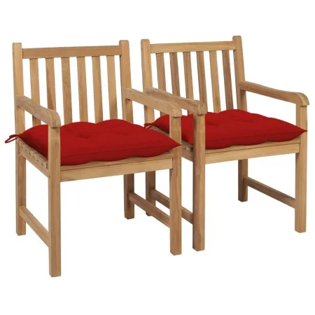 Gartenstühle 2 Stück Massivholz aus Teakholz mit roten Kissen von , Gartenstühle - Ref: Foro24-3062751, Preis: 307,04 €, Raba...