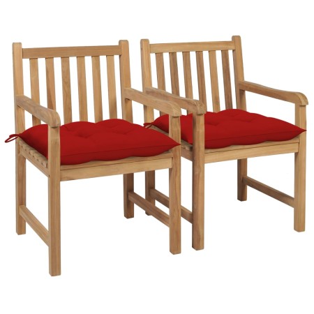 Gartenstühle 2 Stück Massivholz aus Teakholz mit roten Kissen von , Gartenstühle - Ref: Foro24-3062751, Preis: 314,58 €, Raba...