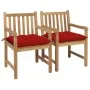 Gartenstühle 2 Stück Massivholz aus Teakholz mit roten Kissen von , Gartenstühle - Ref: Foro24-3062751, Preis: 307,04 €, Raba...