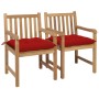 Gartenstühle 2 Stück Massivholz aus Teakholz mit roten Kissen von , Gartenstühle - Ref: Foro24-3062751, Preis: 314,58 €, Raba...