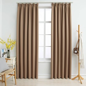 Cortinas opacas con ganchos 2 piezas gris topo 140x175 cm