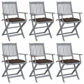 Folding garden chairs 6 pcs with solid acacia wood cushions by , Garden chairs - Ref: Foro24-3065430, Price: 299,51 €, Discou...