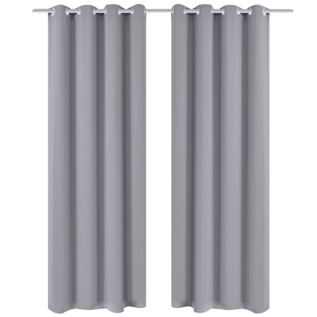 2 cortinas grises oscuras con anillas metálicas, blackout 135 x