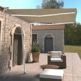 Retractable manual awning with LED light cream 300x250 cm by , Awnings - Ref: Foro24-3069502, Price: 366,97 €, Discount: %
