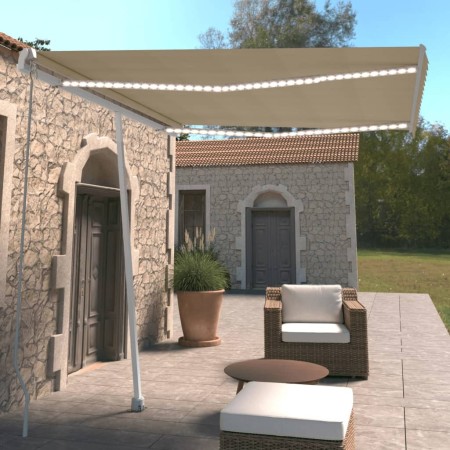 Toldo manual retráctil con luz LED crema 300x250 cm de , Toldos - Ref: Foro24-3069502, Precio: 383,04 €, Descuento: %