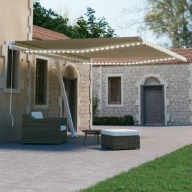 Manual retractable awning with LED lights cream 400x300 cm by , Awnings - Ref: Foro24-3069542, Price: 482,62 €, Discount: %