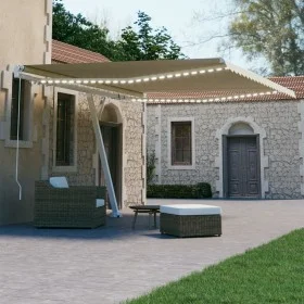 Manual retractable awning with LED lights cream 400x300 cm by , Awnings - Ref: Foro24-3069542, Price: 491,18 €, Discount: %