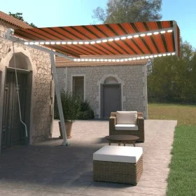 Manual retractable awning with orange and brown LED light 400x350 cm by , Awnings - Ref: Foro24-3069625, Price: 517,35 €, Dis...