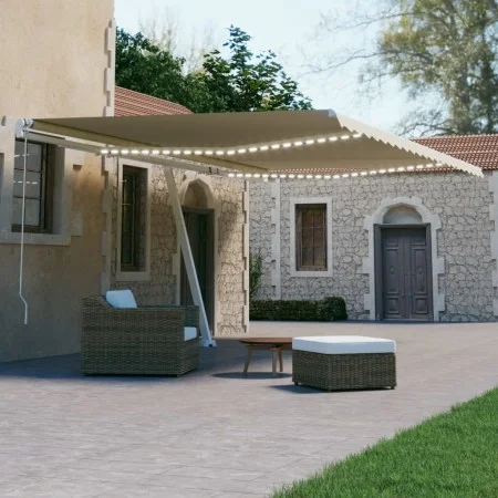Automatic awning with wind sensor and LED cream color 600x300 cm by , Awnings - Ref: Foro24-3069612, Price: 897,86 €, Discoun...