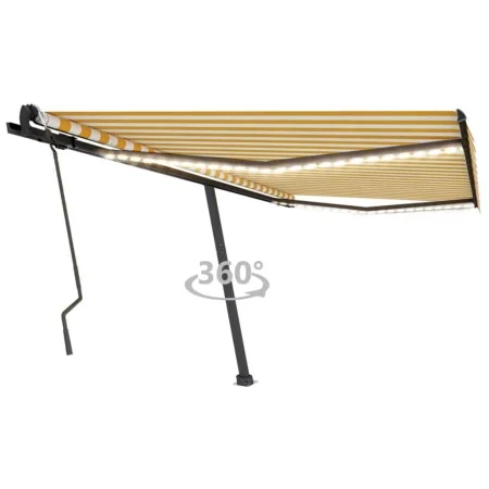 Retractable manual awning with yellow and white LED lights 400x300 cm by , Awnings - Ref: Foro24-3069743, Price: 449,30 €, Di...
