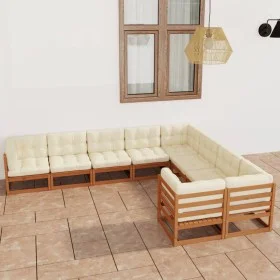 9-piece garden furniture set with cushions, made of brown honey pine wood. by , Garden sets - Ref: Foro24-3077037, Price: 999...