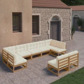 9-teiliges Gartenmöbel-Set Zirbenholzkissen honigbraun von , Gartensets - Ref: Foro24-3077217, Preis: 962,76 €, Rabatt: %