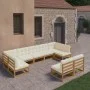 9-piece garden furniture set with cushions, made of brown honey pine wood. by , Garden sets - Ref: Foro24-3077217, Price: 962...