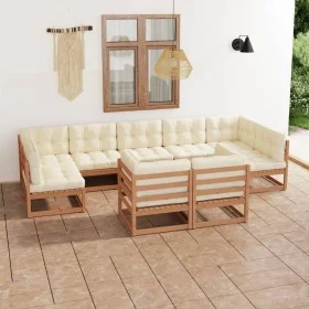 9-piece garden furniture set with cushions, made of brown honey pine wood. by , Garden sets - Ref: Foro24-3077257, Price: 999...