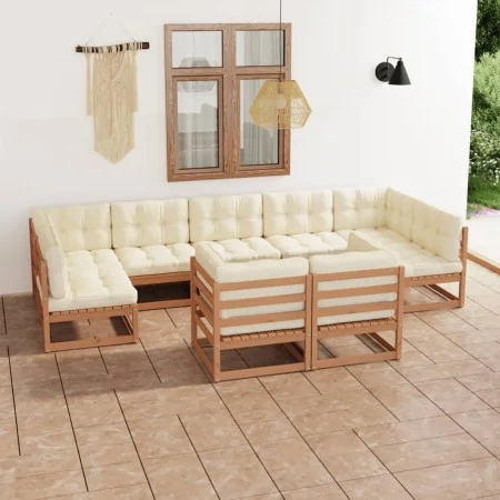Set de muebles de jardín 9 pzs cojines madera pino marrón miel de , Conjuntos de jardín - Ref: Foro24-3077257, Precio: 999,39...