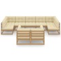 9-piece garden furniture set with cushions, made of brown honey pine wood. by , Garden sets - Ref: Foro24-3077257, Price: 1,0...