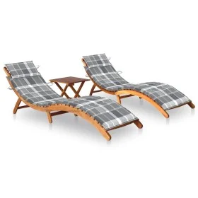 2 sun loungers with table and cushions made of solid acacia wood by , Loungers - Ref: Foro24-3077390, Price: 365,94 €, Discou...