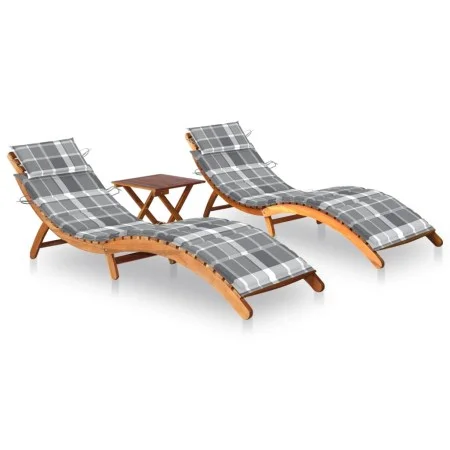 2 sun loungers with table and cushions made of solid acacia wood by , Loungers - Ref: Foro24-3077390, Price: 365,94 €, Discou...