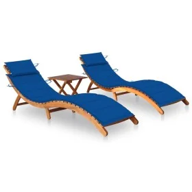Tumbonas con mesa y cojines 2 uds madera maciza de acacia de , Tumbonas - Ref: Foro24-3077386, Precio: 351,09 €, Descuento: %