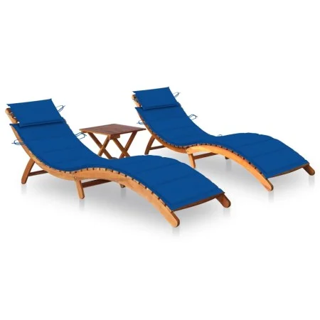 Sun loungers with table and cushions 2 units solid acacia wood by , Loungers - Ref: Foro24-3077386, Price: 351,09 €, Discount: %