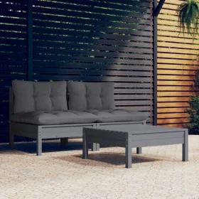 3 Stk. Gartenmöbel mit Kissen aus anthrazitfarbenem Zirbenholz von , Gartensets - Ref: Foro24-3096000, Preis: 227,38 €, Rabat...