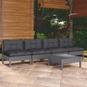 5 Stück Gartenmöbel mit Kissen aus anthrazitfarbenem Zirbenholz von , Gartensets - Ref: Foro24-3096132, Preis: 395,03 €, Raba...