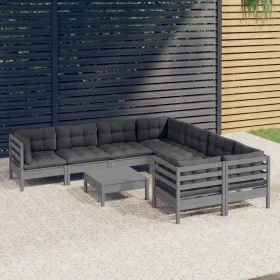 9-piece garden furniture set with gray cushions made of pine wood by , Garden sets - Ref: Foro24-3096979, Price: 800,44 €, Di...