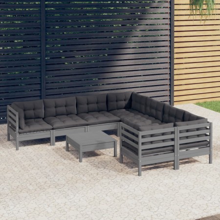 9-piece garden furniture set with gray cushions made of pine wood by , Garden sets - Ref: Foro24-3096979, Price: 777,44 €, Di...