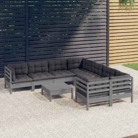 Muebles de jardín 9 pzas y cojines gris madera de pino de , Conjuntos de jardín - Ref: Foro24-3096979, Precio: 800,32 €, Desc...
