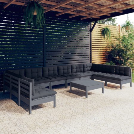 Gartenmöbel 11-tlg. und Kissen graues massives Kiefernholz von , Gartensets - Ref: Foro24-3097195, Preis: 870,82 €, Rabatt: %