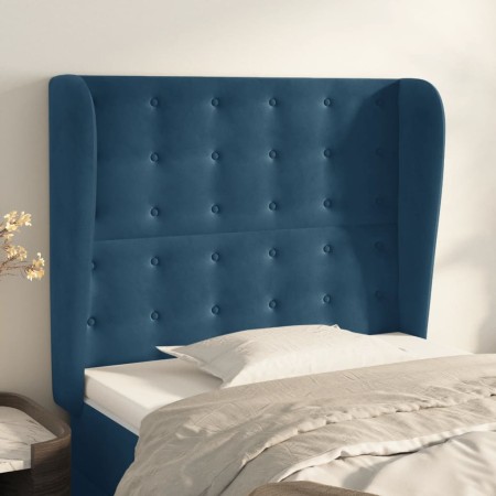 Cabecero con orejas de terciopelo azul oscuro 93x23x118/128 cm