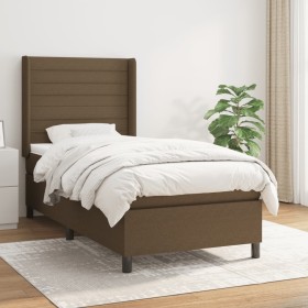 Cama box spring con colchón tela marrón oscuro 90x200 cm