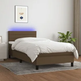 Box spring bed mattress and LED lights dark brown fabric 80x200cm by , Beds and slatted bases - Ref: Foro24-3133192, Price: 3...