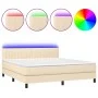 Box spring bed mattress and LED lights cream fabric 160x200 cm by , Beds and slatted bases - Ref: Foro24-3133330, Price: 503,...