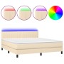 Boxspringbett-Matratze und LED-Leuchten, cremefarbener Stoff, 160 x 200 cm von , Betten und Lattenroste - Ref: Foro24-3133330...