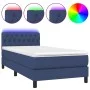 Box spring bed mattress and LED lights blue fabric 100x200 cm by , Beds and slatted bases - Ref: Foro24-3133379, Price: 327,8...