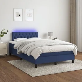 Box spring bed with mattress and LED blue fabric 120x200 cm by , Beds and slatted bases - Ref: Foro24-3133387, Price: 390,67 ...