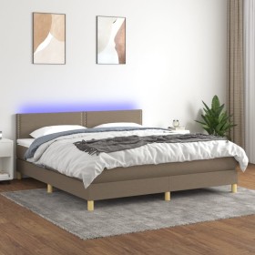 Box spring bed with LED mattress taupe gray fabric 160x200 cm by , Beds and slatted bases - Ref: Foro24-3133649, Price: 509,6...