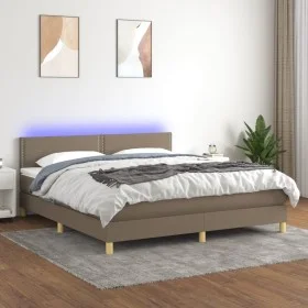 Box spring bed with LED mattress taupe gray fabric 160x200 cm by , Beds and slatted bases - Ref: Foro24-3133649, Price: 499,6...