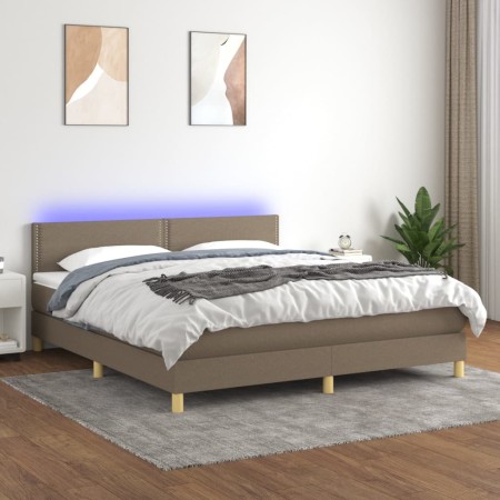 Box spring bed with LED mattress taupe gray fabric 160x200 cm by , Beds and slatted bases - Ref: Foro24-3133649, Price: 510,0...