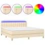 Box spring bed with mattress and LED cream fabric 180x200 cm by , Beds and slatted bases - Ref: Foro24-3134058, Price: 575,73...