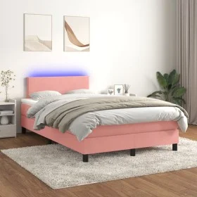 Box spring bed with mattress and LED pink velvet 120x200 cm by , Beds and slatted bases - Ref: Foro24-3134278, Price: 360,66 ...