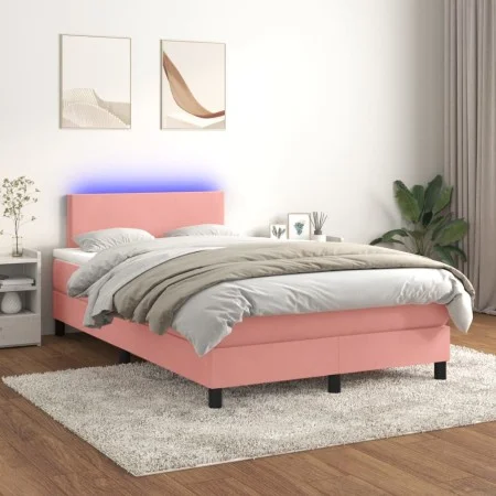 Box spring bed with mattress and LED pink velvet 120x200 cm by , Beds and slatted bases - Ref: Foro24-3134278, Price: 360,66 ...
